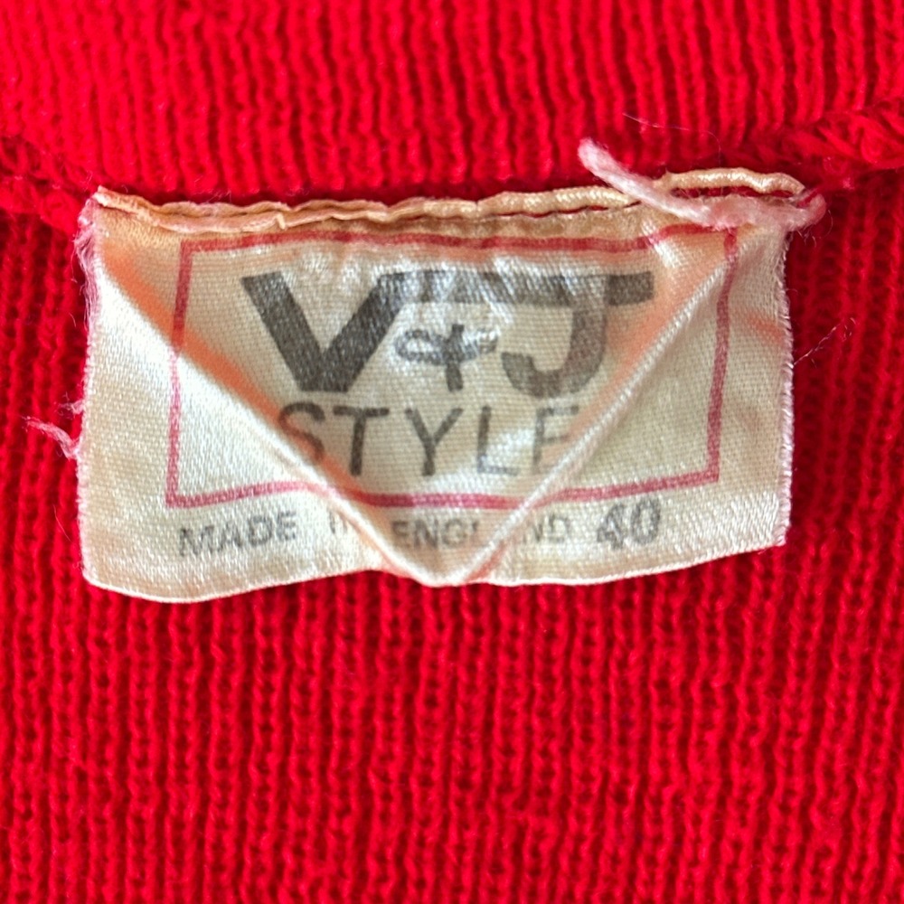 Vintage 60s 70s Bowling Sweater Unisex M Orange Spartan Lanes England V-Neck - Picture 9 of 12